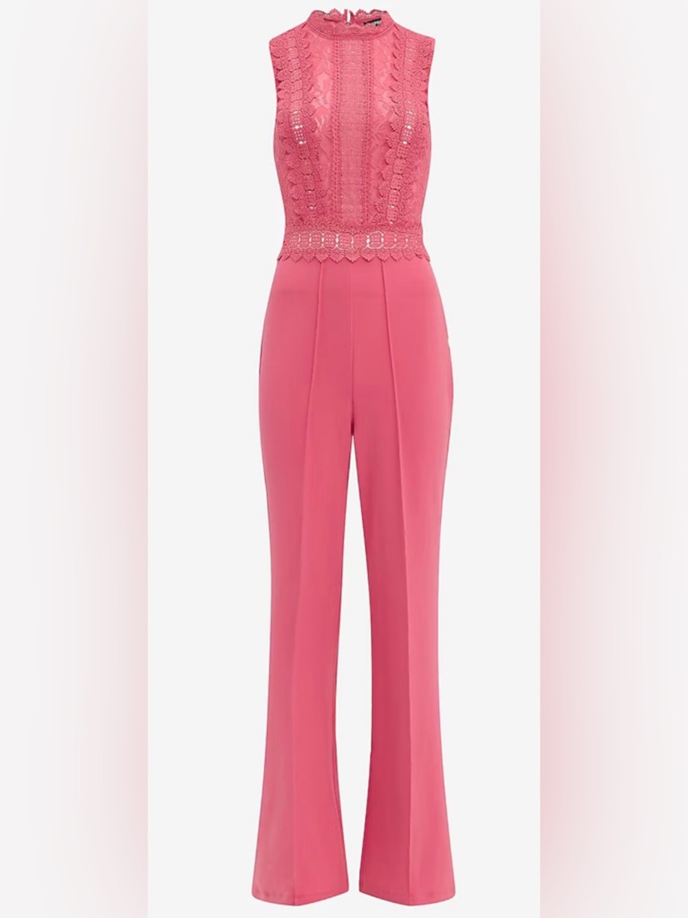 Express Pink Lace-Top Wide-Leg Jumpsuit